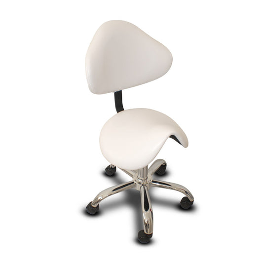 Saddle Chair with Back Rest & Chrome Base - White