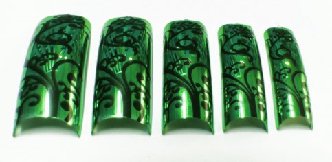 Pre-Designed Tips - Metallic Green With Flowers 70pcs