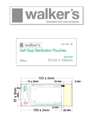 Walker's Self-Seal Sterilisation Pouches 57mm x 105mm Box 200