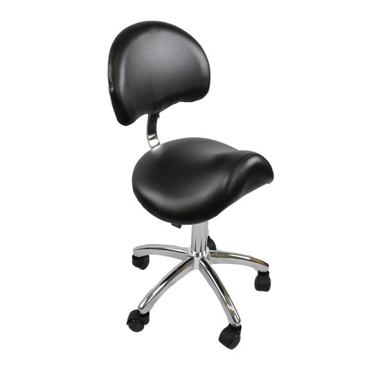 Saddle Chair with Back Rest & Chrome Base - Black