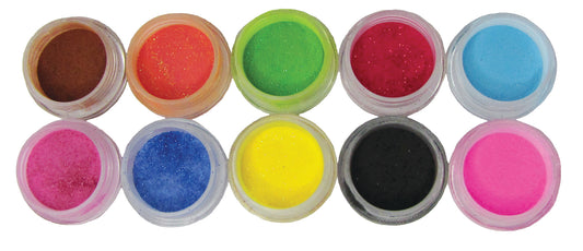 Coloured Acrylic Powder Kit - Glitter 10pcs