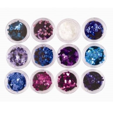 Metallic Blue Glitter Collection 12pcs - Hexagon